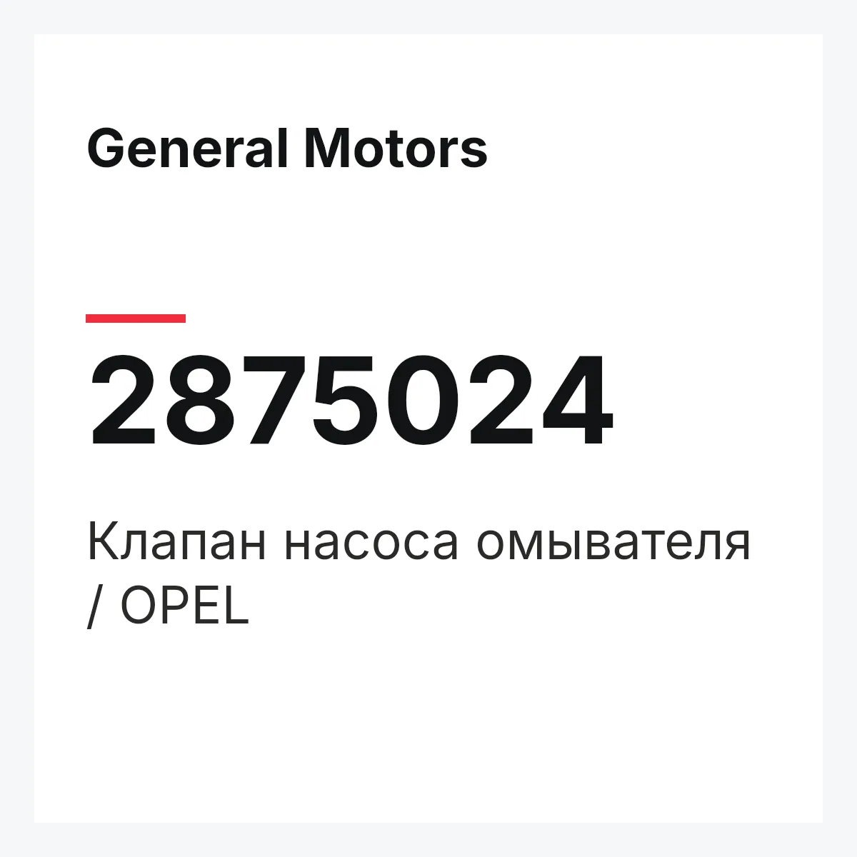 General Motors 2875024 — Клапан насоса омывателя / OPEL
