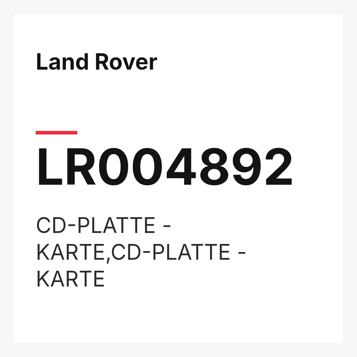 Land Rover LR004892 — CD-PLATTE - KARTE,CD-PLATTE - KARTE