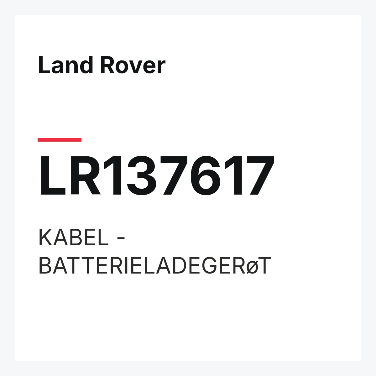 Land Rover LR137617 — KABEL - BATTERIELADEGERøT