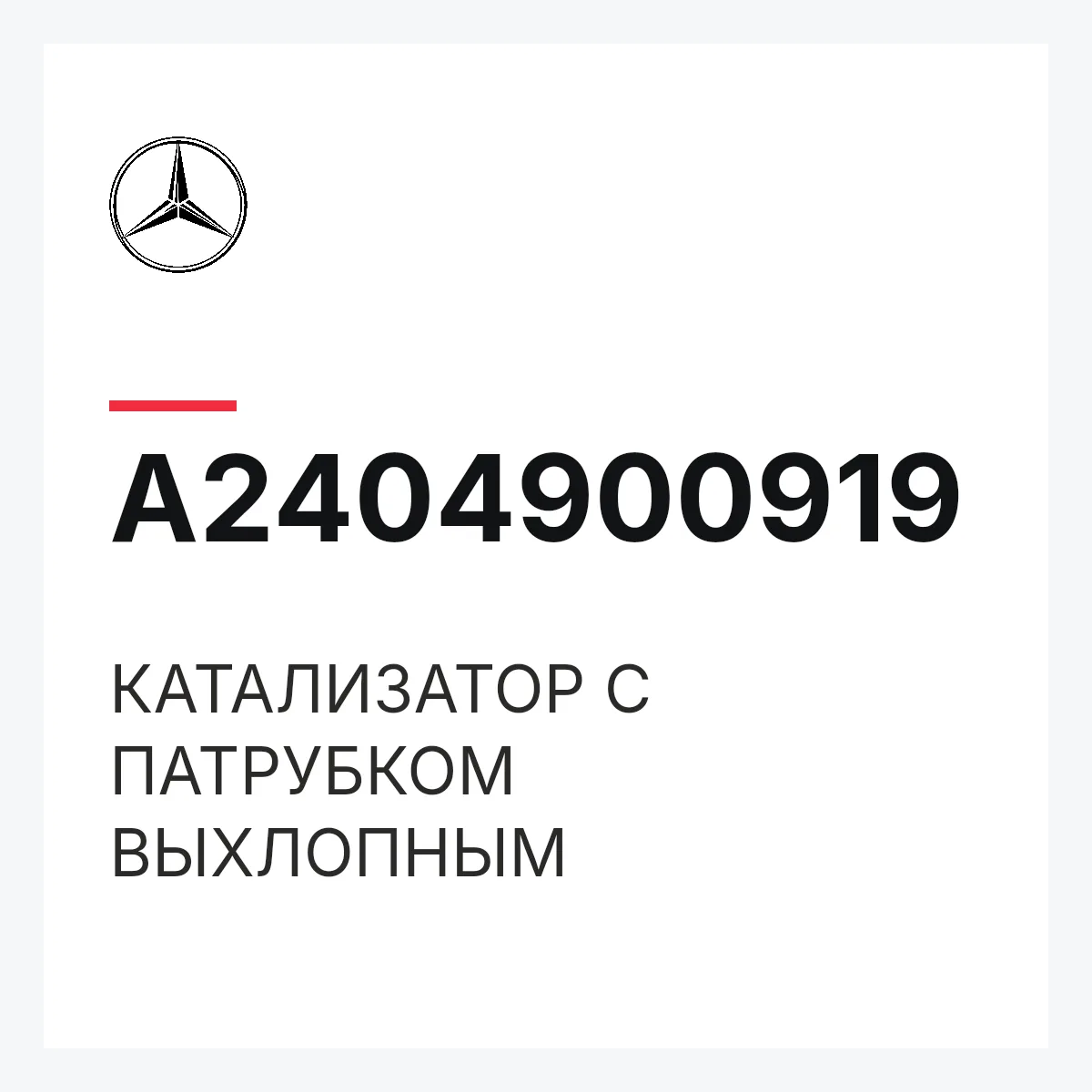 MERCEDES-BENZ A2404900919 — КАТАЛИЗАТОР С ПАТРУБКОМ ВЫХЛОПНЫМ