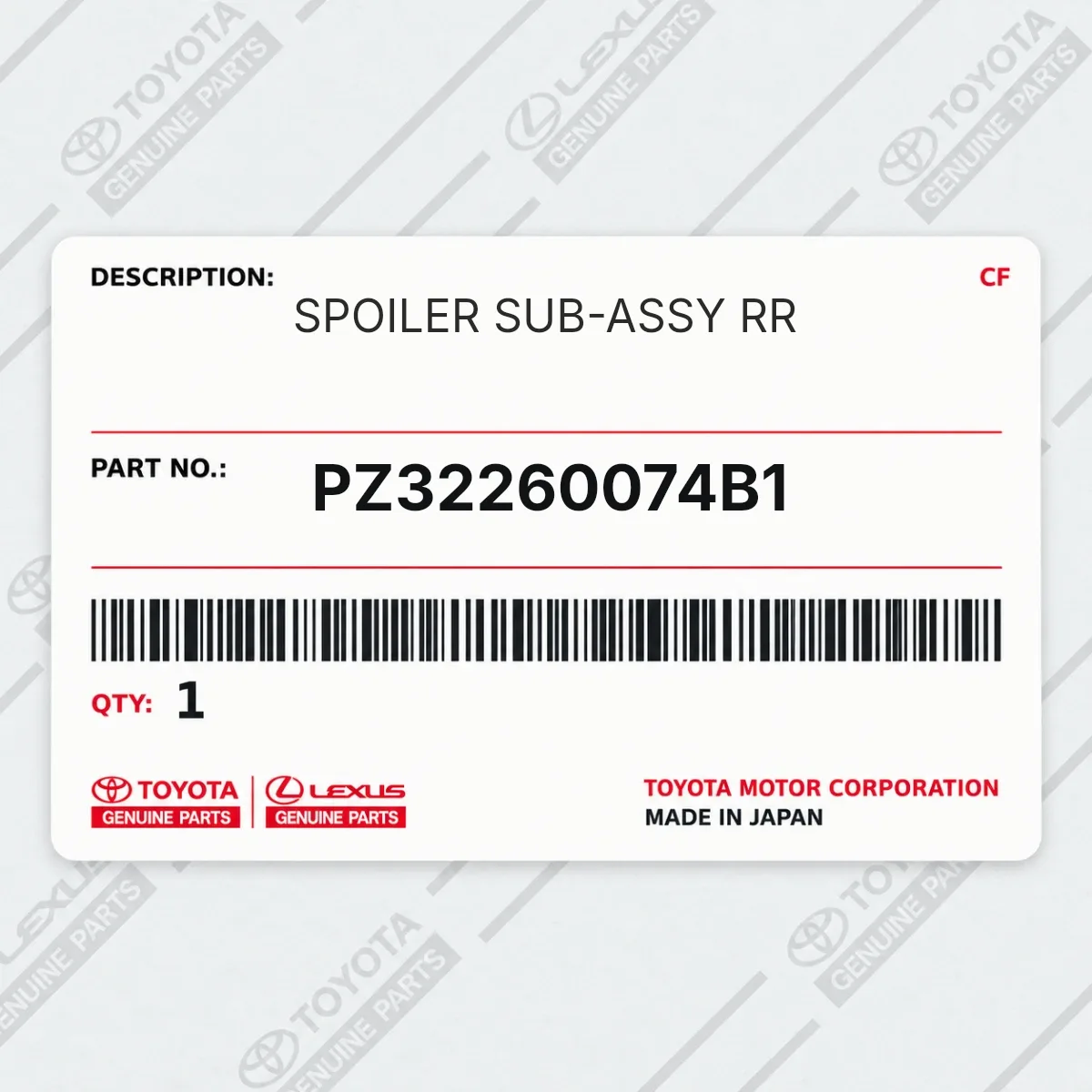 Toyota PZ32260074B1 — SPOILER SUB-ASSY RR