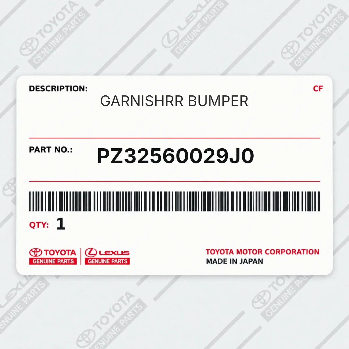 Toyota PZ32560029J0 — GARNISHRR BUMPER