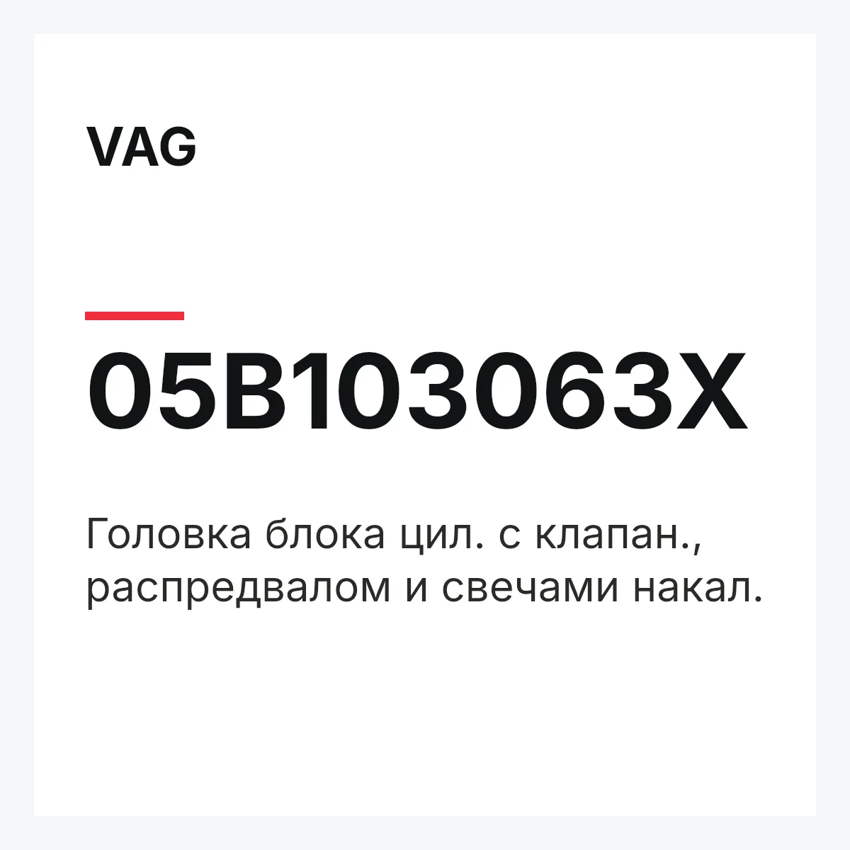 VAG 05B103063X — Головка блока цил. с клапан., распредвалом и свечами накал.