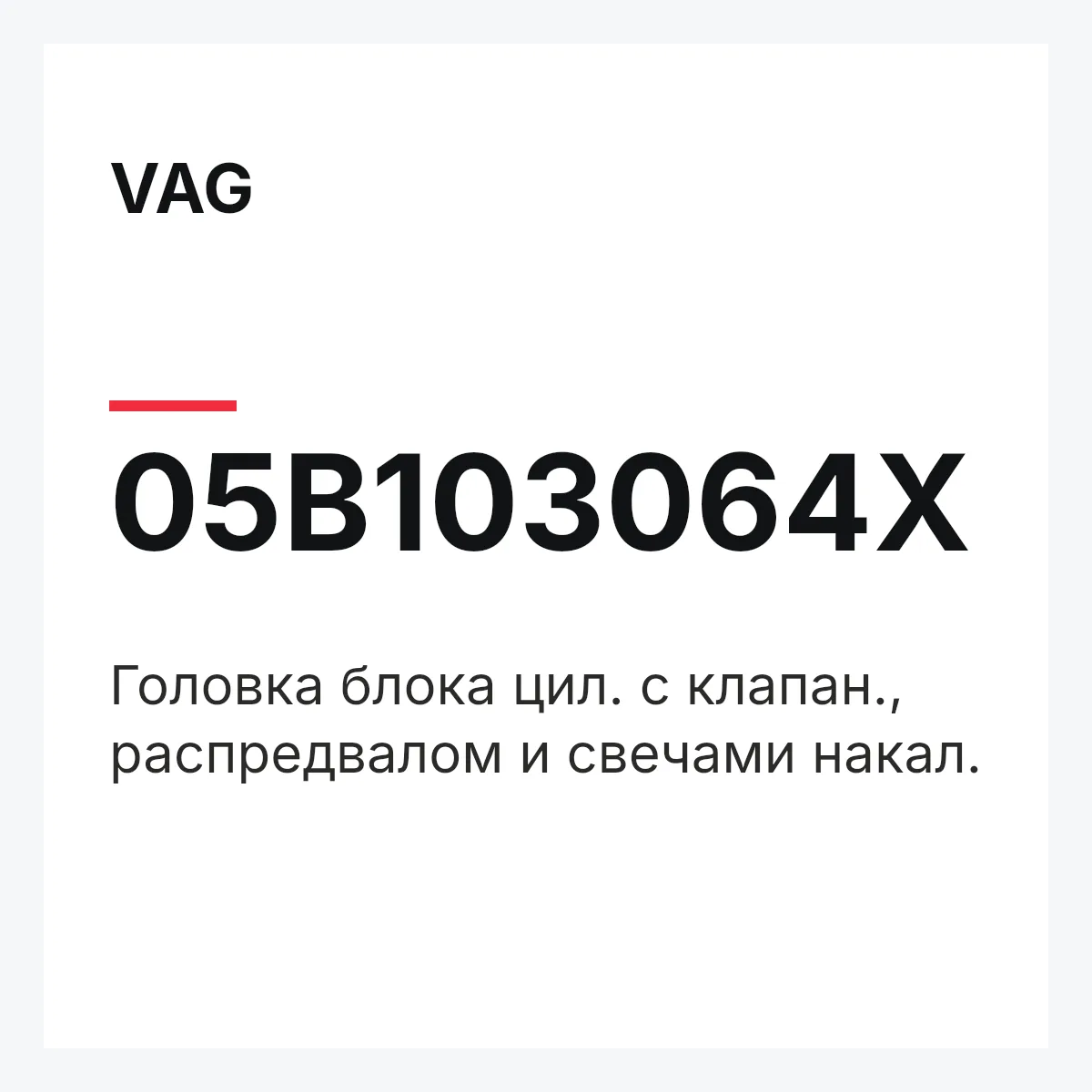 VAG 05B103064X — Головка блока цил. с клапан., распредвалом и свечами накал.